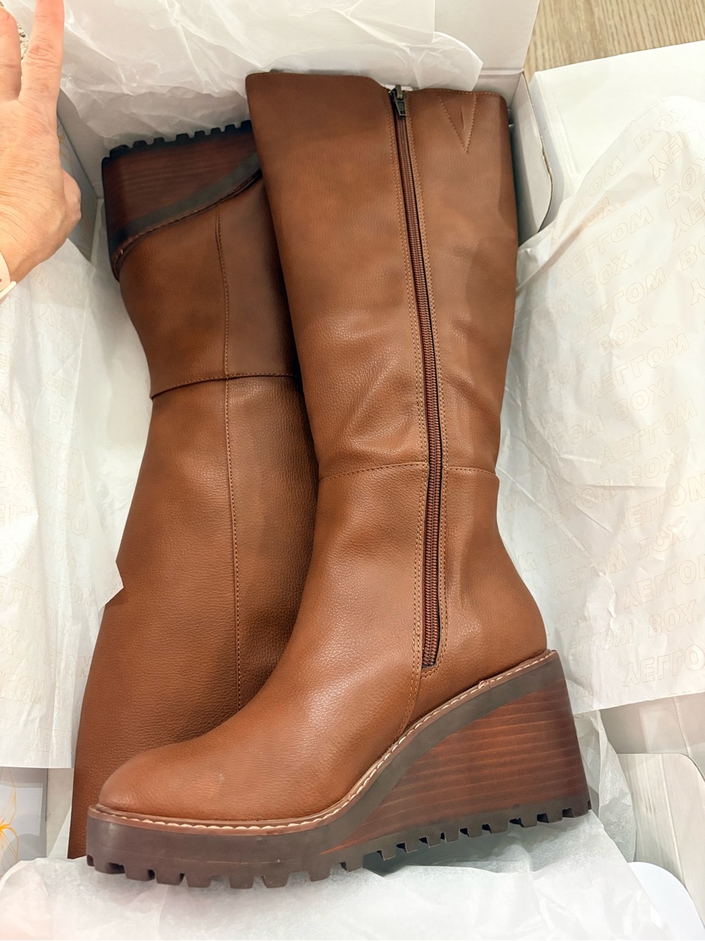 NEW In Box Adrena Brown Tall Wedge Boot Size 7.5 - Picture 11 of 12